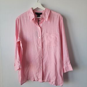 Mercer and Madison womens shirt size L button up 100% linen pink